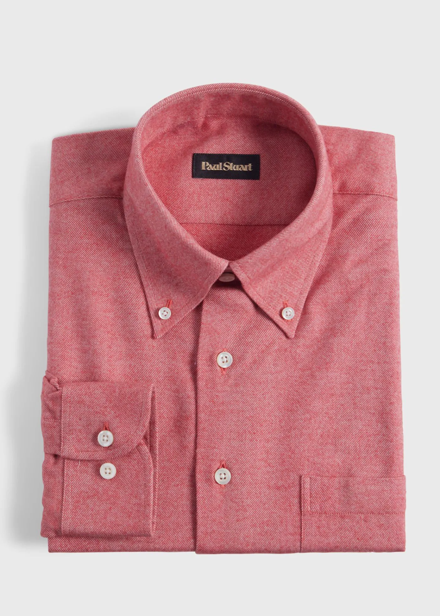 Paul Stuart Sport Shirts^Cotton Flannel Herringbone Sport Shirt Red