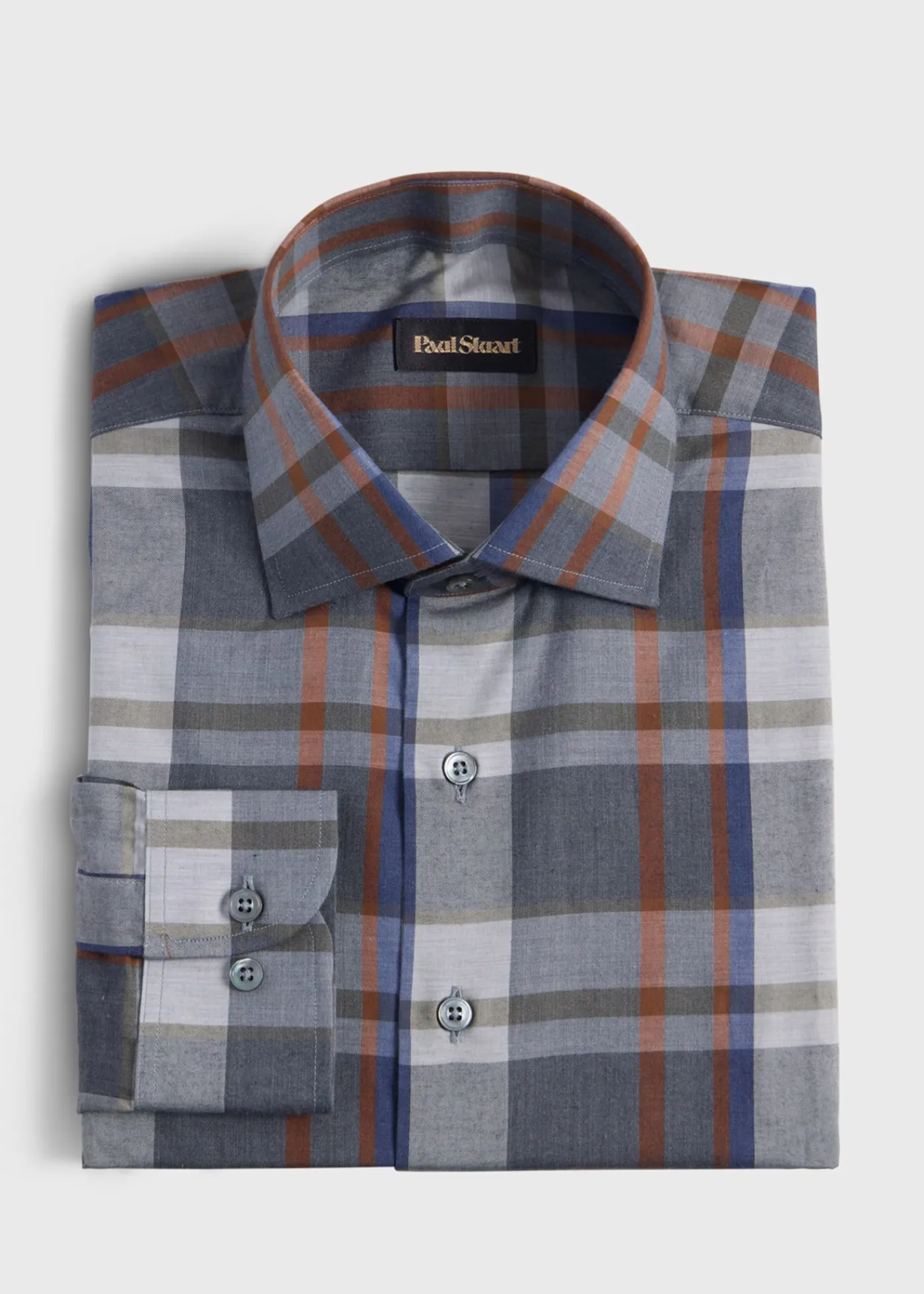 Paul Stuart Sport Shirts^Cotton Flannel Plaid Sport Shirt Light Grey/Dark Grey