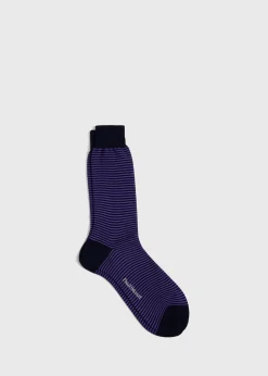 Paul Stuart Socks^Cotton Horizontal Stripe Sock Purple/Black