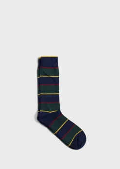 Paul Stuart Socks^Cotton Regimental Stripe Sock Navy/Green