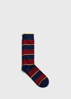 Paul Stuart Socks^Cotton Regimental Stripe Sock Navy/Red
