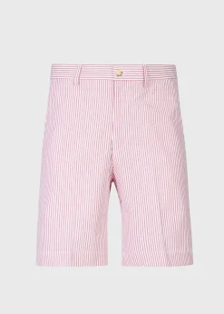 Paul Stuart Shorts & Swim Trunks^Cotton Seersucker Walk Short Red