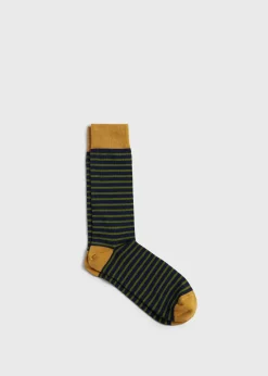 Paul Stuart Socks^Cotton Stiped Sock Navy/Green