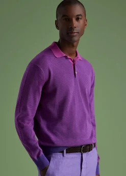 Paul Stuart Polos & T-Shirts^Cotton Stripe Long Sleeve Polo Purple