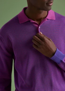 Paul Stuart Polos & T-Shirts^Cotton Stripe Long Sleeve Polo Purple