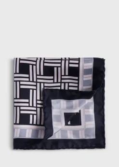 Paul Stuart Pocket Squares|Formal Shop^Deco Print Silk Pocket Square Black