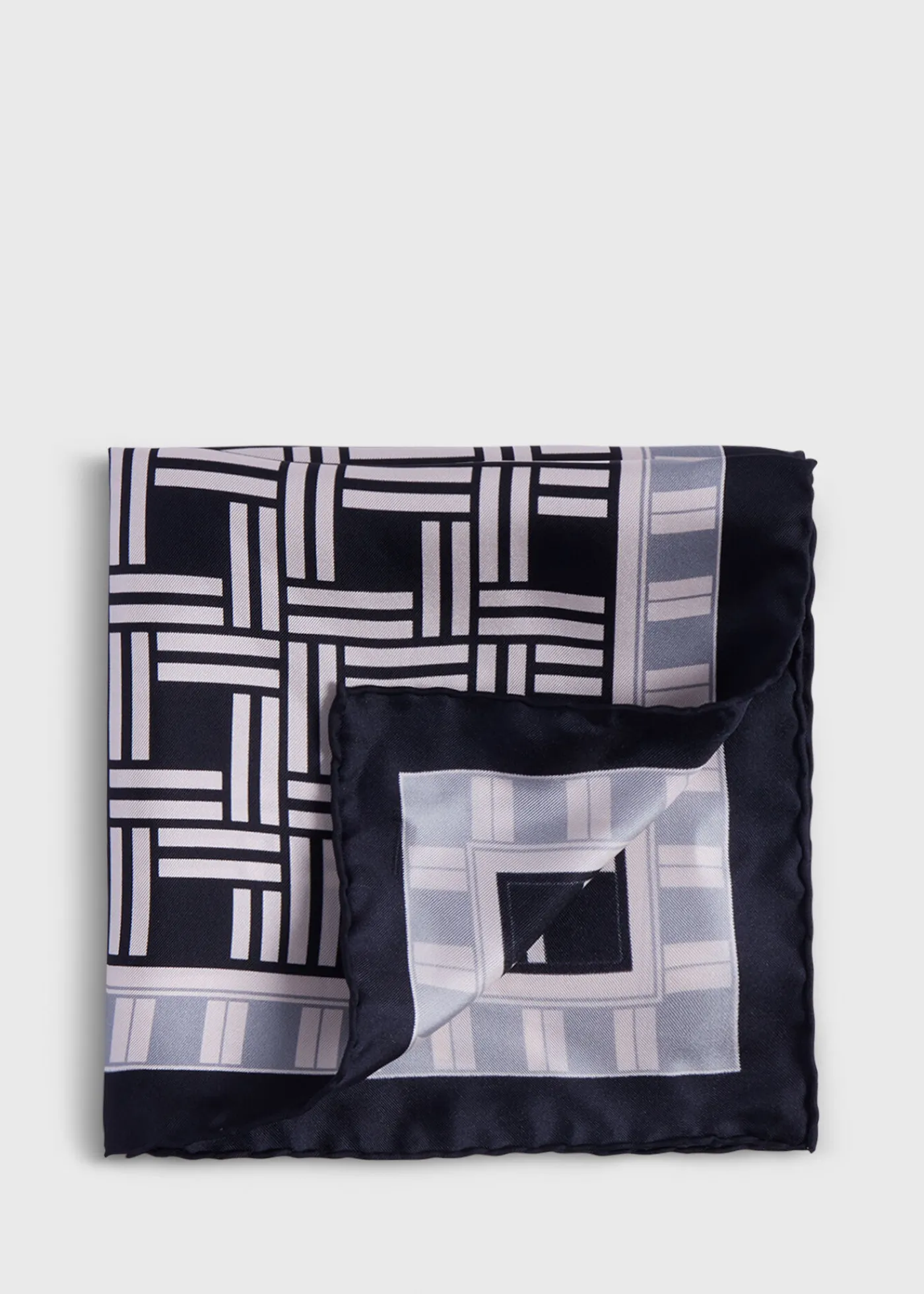 Paul Stuart Pocket Squares|Formal Shop^Deco Print Silk Pocket Square Black