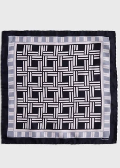 Paul Stuart Pocket Squares|Formal Shop^Deco Print Silk Pocket Square Black