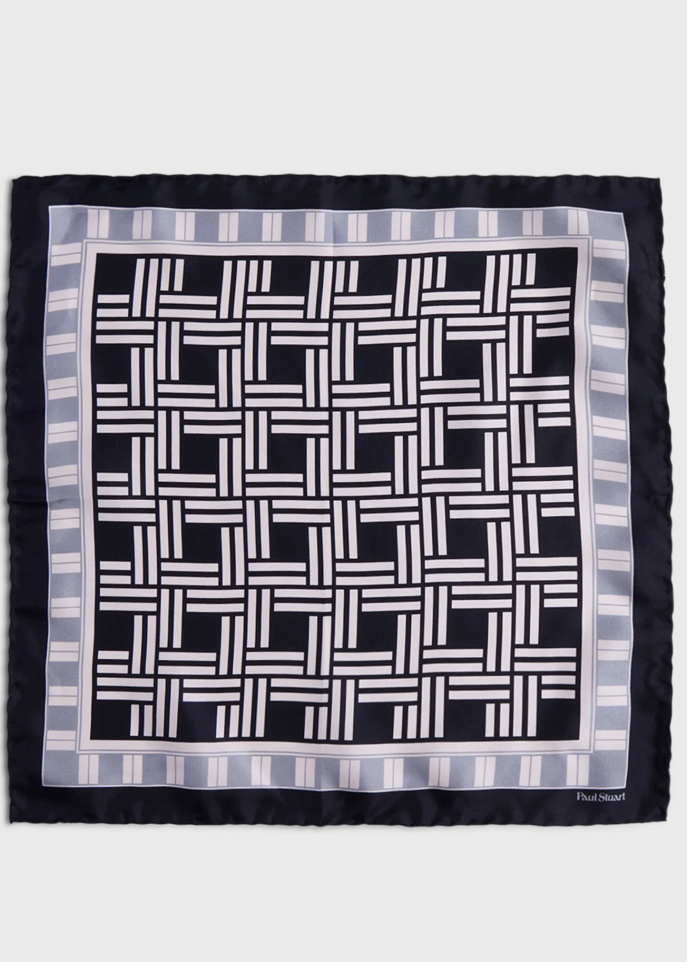 Paul Stuart Pocket Squares|Formal Shop^Deco Print Silk Pocket Square Black