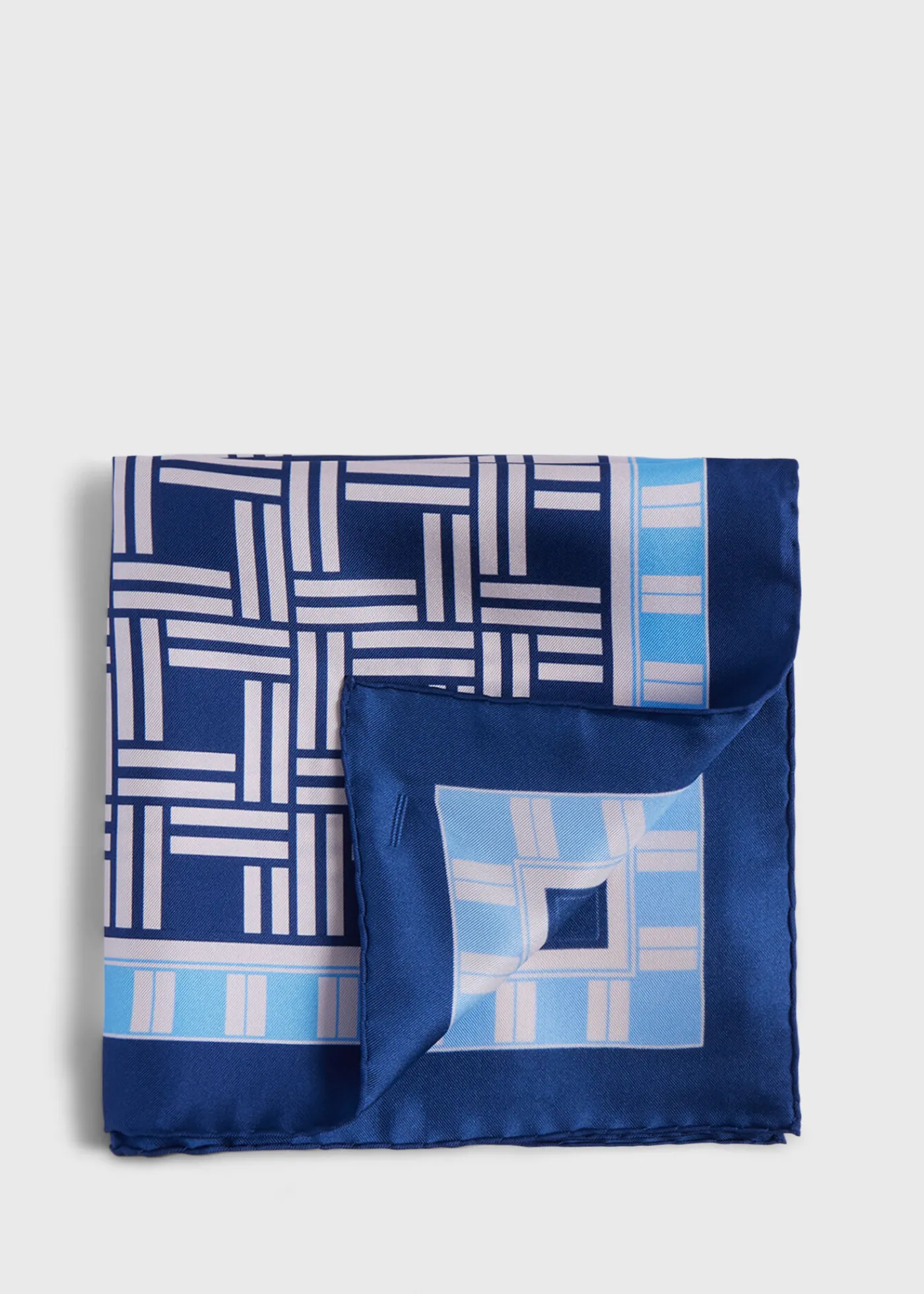 Paul Stuart Pocket Squares^Deco Print Silk Pocket Square Blue