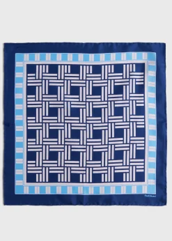 Paul Stuart Pocket Squares^Deco Print Silk Pocket Square Blue