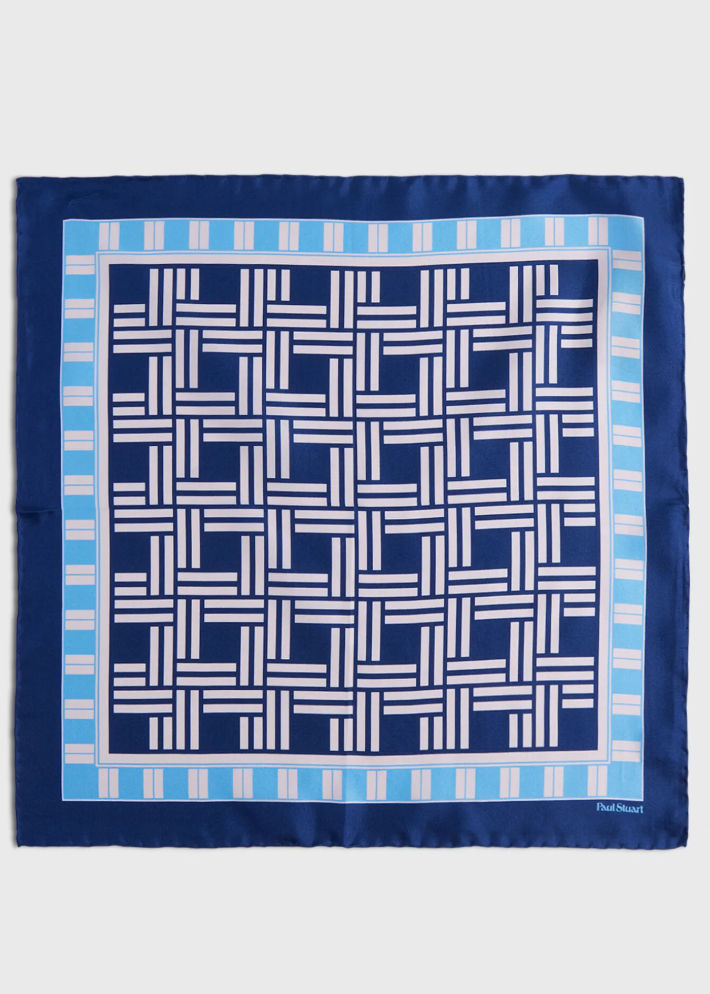 Paul Stuart Pocket Squares^Deco Print Silk Pocket Square Blue