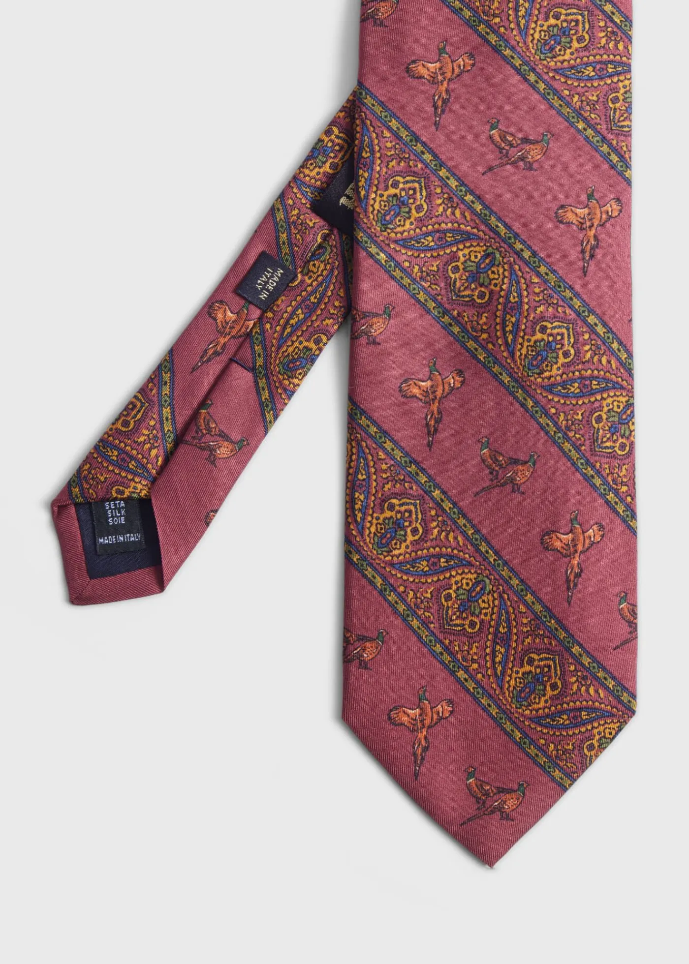 Paul Stuart Ties^Deco Stripe And Bird Print Tie Burgundy