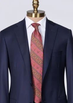 Paul Stuart Ties^Deco Stripe And Bird Print Tie Burgundy