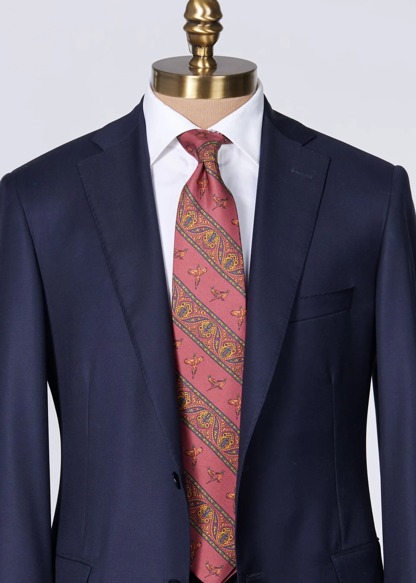 Paul Stuart Ties^Deco Stripe And Bird Print Tie Burgundy