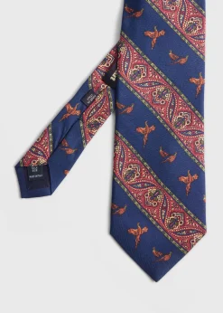 Paul Stuart Ties^Deco Stripe And Bird Print Tie Navy