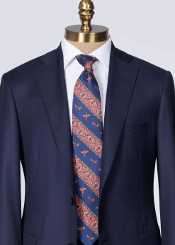 Paul Stuart Ties^Deco Stripe And Bird Print Tie Navy