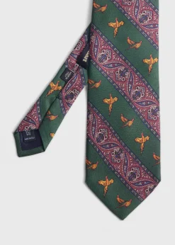 Paul Stuart Ties^Deco Stripe And Bird Print Tie Olive