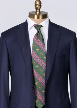 Paul Stuart Ties^Deco Stripe And Bird Print Tie Olive