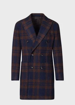 Paul Stuart Overcoats|Outerwear^Double Breasted Boucle Plaid Coat Navy/Brown