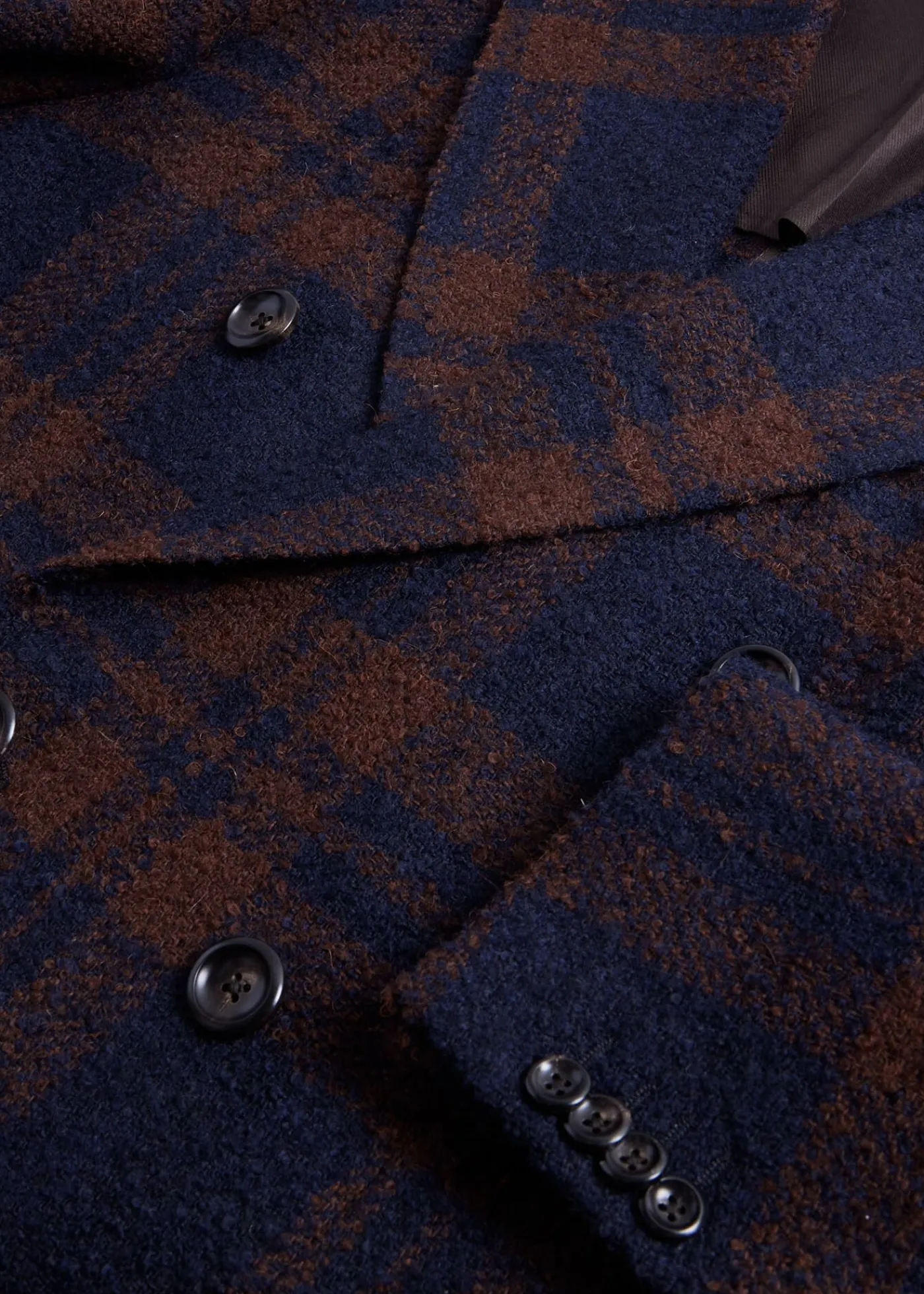 Paul Stuart Overcoats|Outerwear^Double Breasted Boucle Plaid Coat Navy/Brown