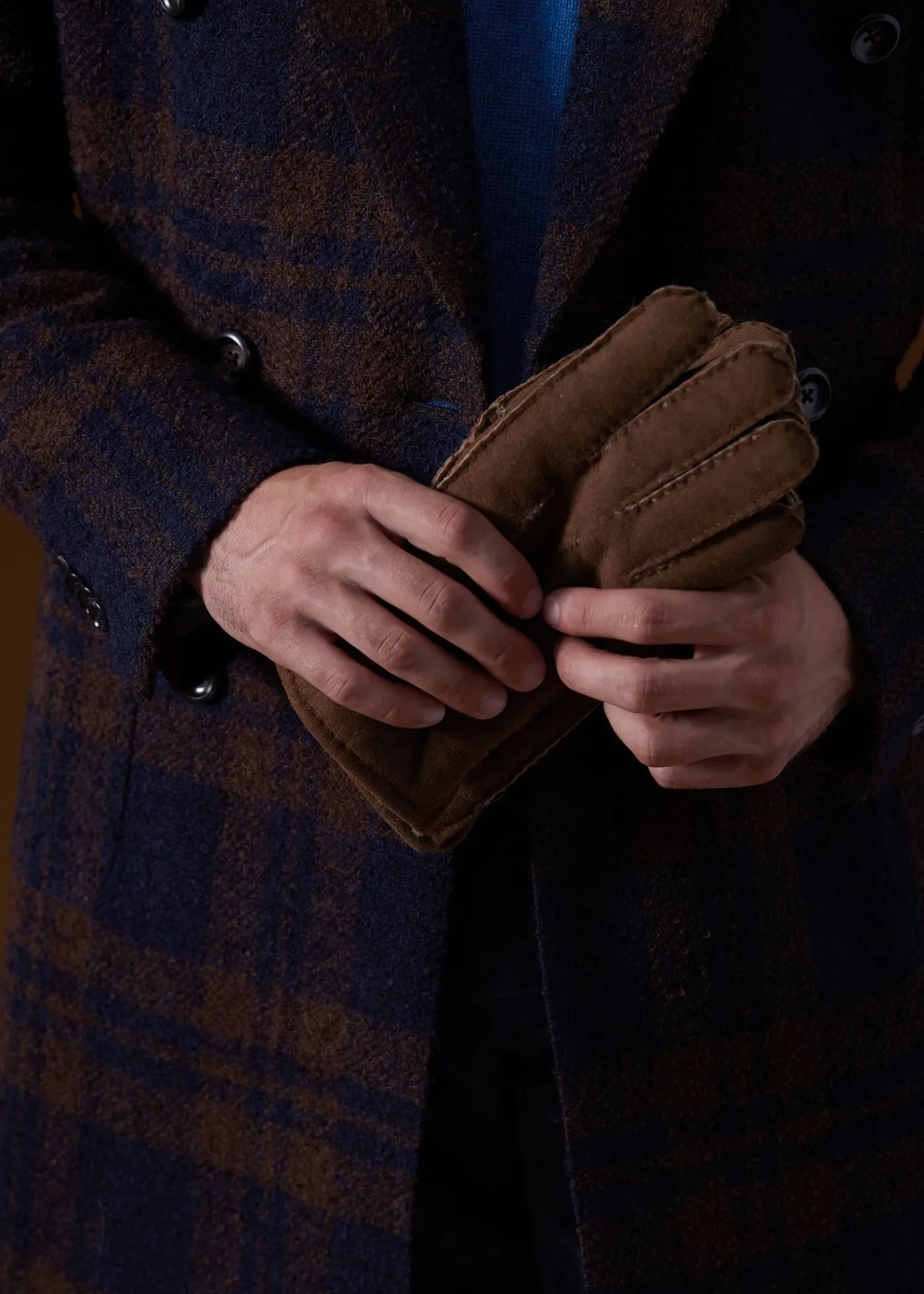 Paul Stuart Overcoats|Outerwear^Double Breasted Boucle Plaid Coat Navy/Brown