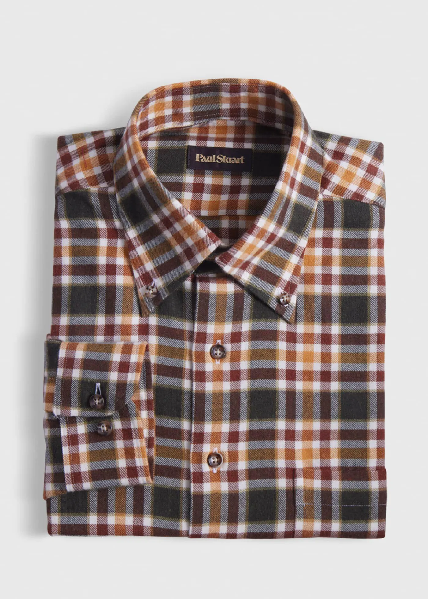 Paul Stuart Sport Shirts^Flannel Plaid Sport Shirt Olive