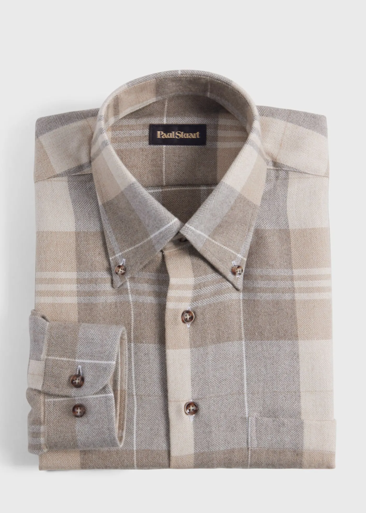 Paul Stuart Sport Shirts^Flannel Plaid Sport Shirt Taupe