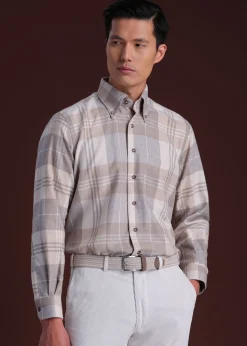 Paul Stuart Sport Shirts^Flannel Plaid Sport Shirt Taupe