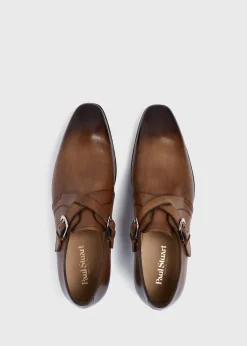Paul Stuart Monk Straps^Galante Double Cross Monk Strap Tan Calf