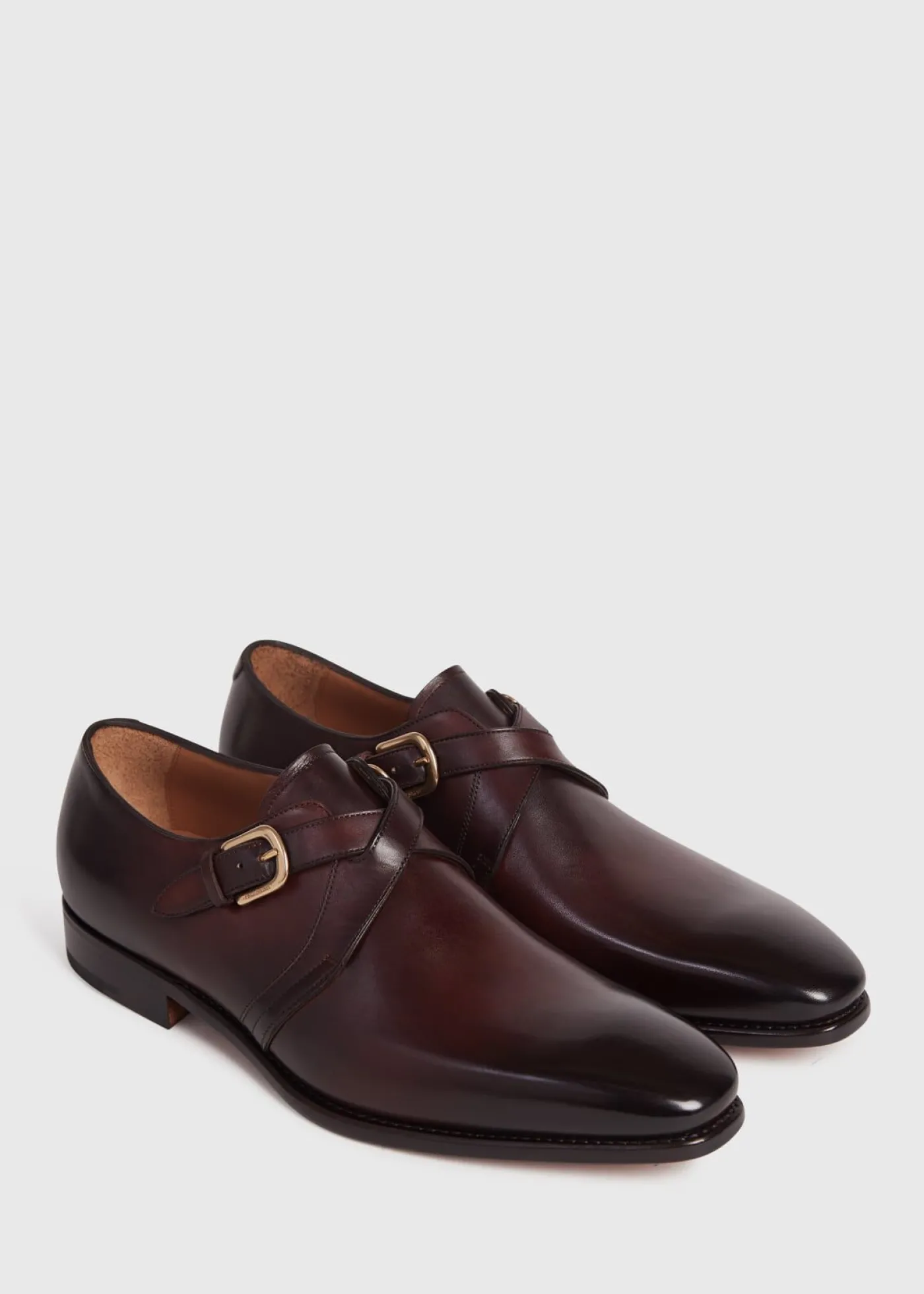 Paul Stuart Monk Straps^Galante Double Cross Monk Strap Auburn Calf