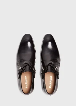 Paul Stuart Monk Straps^Galante Double Cross Monk Strap Black Calf