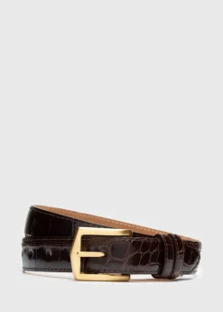 Paul Stuart Belts^Glazed Alligator Belt Dark Brown