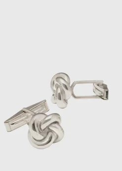 Paul Stuart Jewelry^Gold Plated Sterling Knot Cufflink & Stud Set Silver