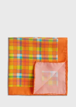 Paul Stuart Pocket Squares^Habotai Silk Plaid Pocket Square Orange
