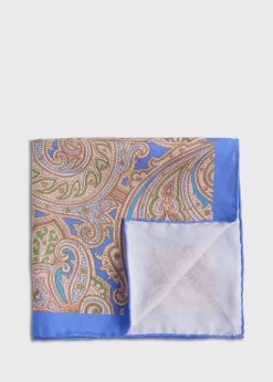 Paul Stuart Pocket Squares^Habotai Silk Summer Paisley Pocket Square Blue