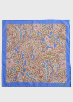 Paul Stuart Pocket Squares^Habotai Silk Summer Paisley Pocket Square Blue