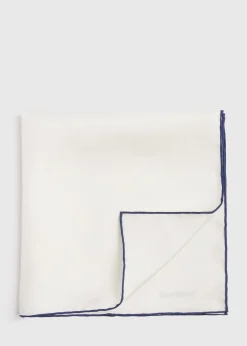 Paul Stuart Pocket Squares|Formal Shop^Hand Screen Printed Silk Pocket Square White/Navy