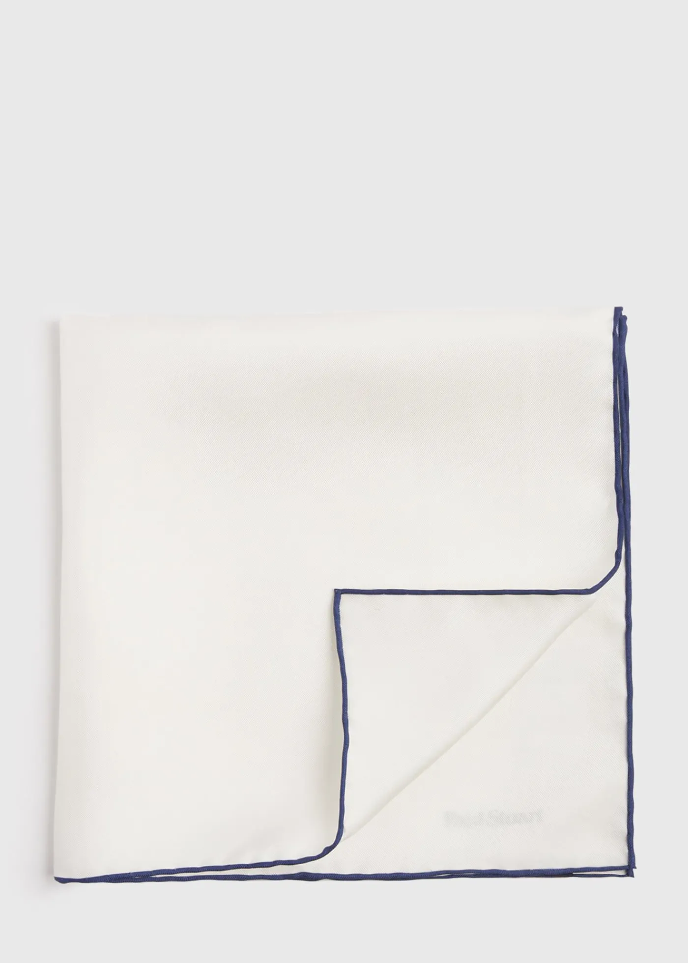 Paul Stuart Pocket Squares|Formal Shop^Hand Screen Printed Silk Pocket Square White/Navy