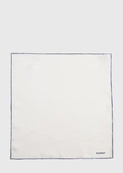Paul Stuart Pocket Squares|Formal Shop^Hand Screen Printed Silk Pocket Square White/Navy