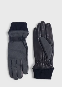 Paul Stuart Scarves, Hats, Gloves^Herringbone & Leather Gloves Charcoal