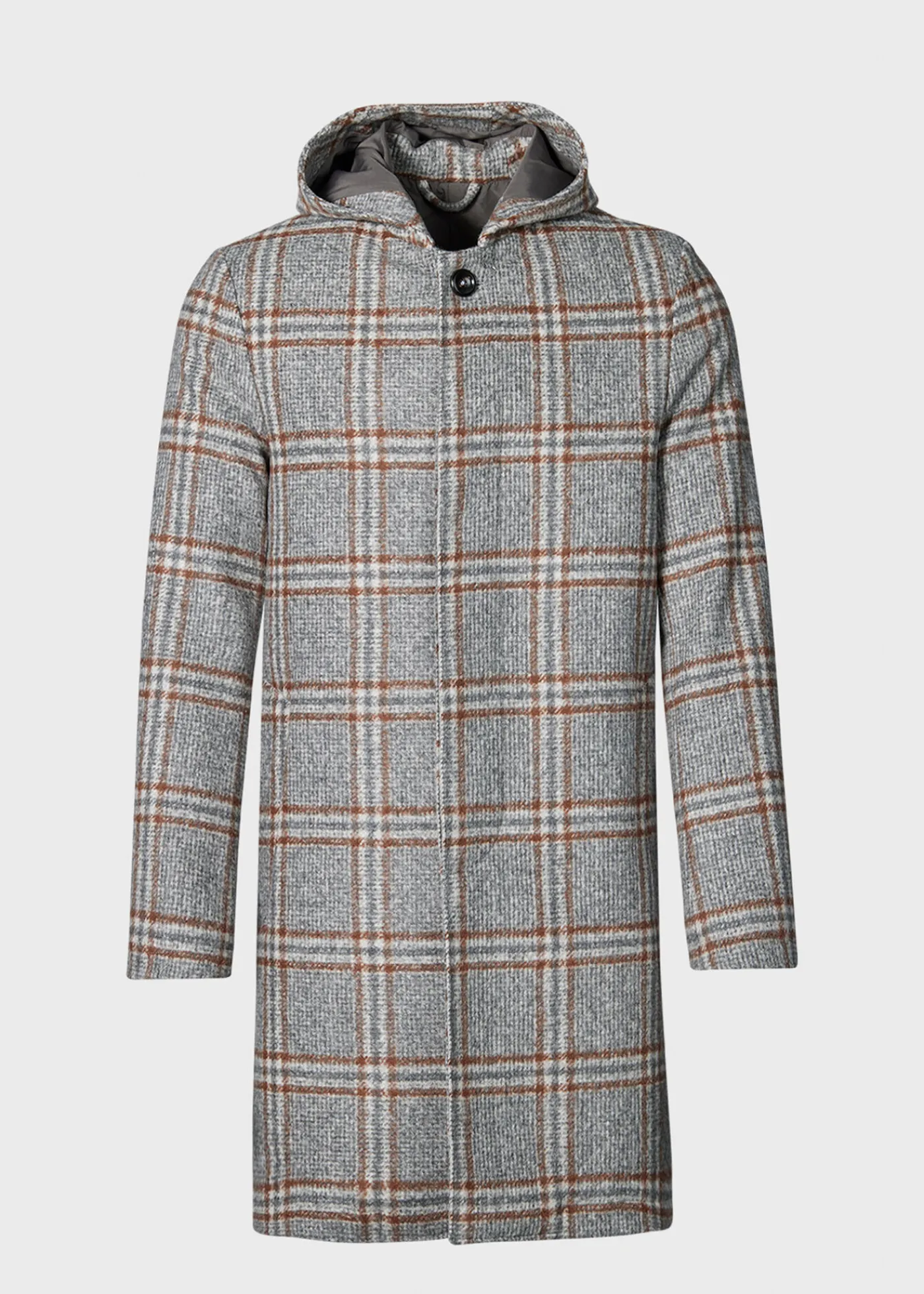 Paul Stuart Outerwear^Hooded Plaid Coat Grey