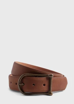 Paul Stuart Belts^Leather Belt With Brass Buckle Medium Brown