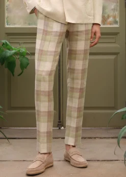 Paul Stuart Dress Pants|Pants^Linen & Cotton Plaid Trousers Sage
