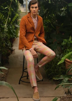 Paul Stuart Dress Pants|Pants^Linen & Cotton Plaid Trousers Coral