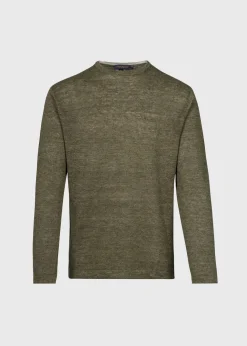 Paul Stuart Sweaters^Linen Crewneck Sweater Olive