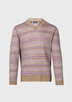 Paul Stuart Sweaters^Linen Fair Isle V-neck Sweater Natural