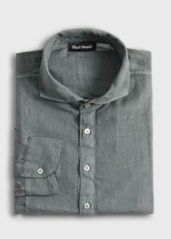 Paul Stuart Sport Shirts^Linen Half Placket Sport Shirt Olive