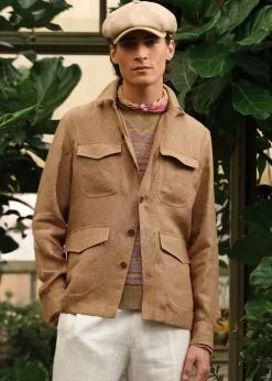Paul Stuart Blazers & Jackets|Outerwear^Linen Houndstooth Safari Jacket Gold