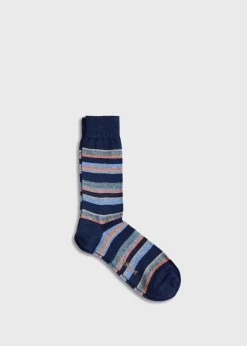 Paul Stuart Socks^Linen Mélange Striped Sock Navy